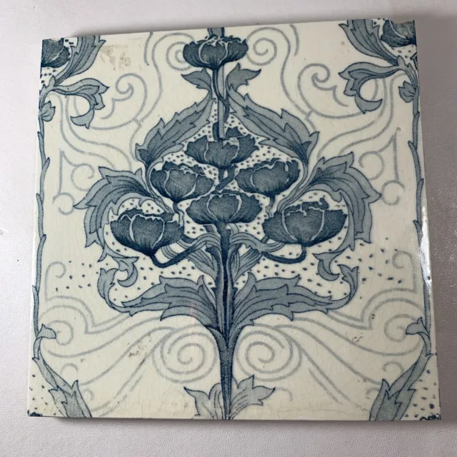 Art Nouveau Tile Trivet Floral Leaf Swirl Design Minton Stokes On Trent England 2