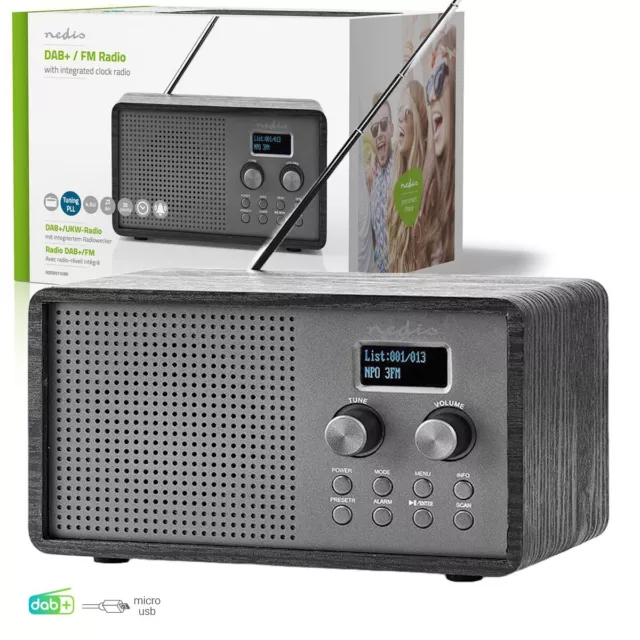 RADIO SVEGLIA DAB+ FM SISTEMA MULTIMEDIALE Bluetooth® USB SD AUX LEGNO NEDIS