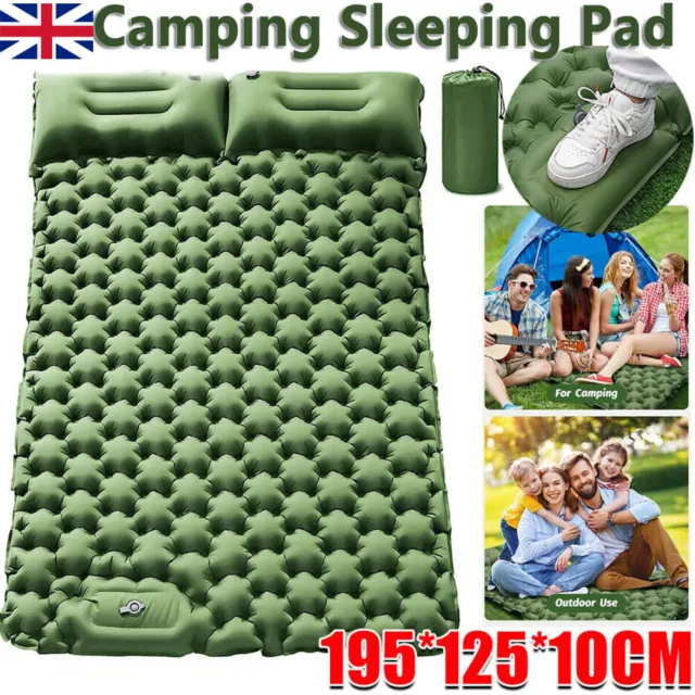 Inflating Mattress Double Sleeping Mat Air Bed Pad Camping Hiking Pillow 2024