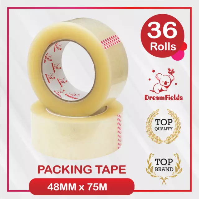 36 Rolls Clear Sticky Packing Tape 75M x 48mm Sealing Carton Packaging Tape