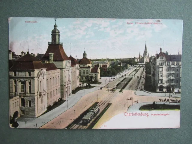 AK Berlin Charlottenburg Straßenszene Hardenbergstraße Tram Straßenbahn 1908