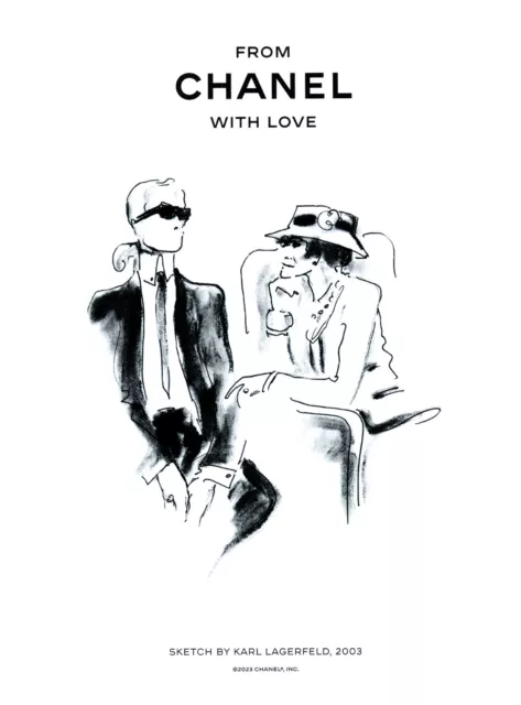 2023 Chanel Print Ad, Karl Lagerfeld Sketch From Chanel With Love Fashion Art