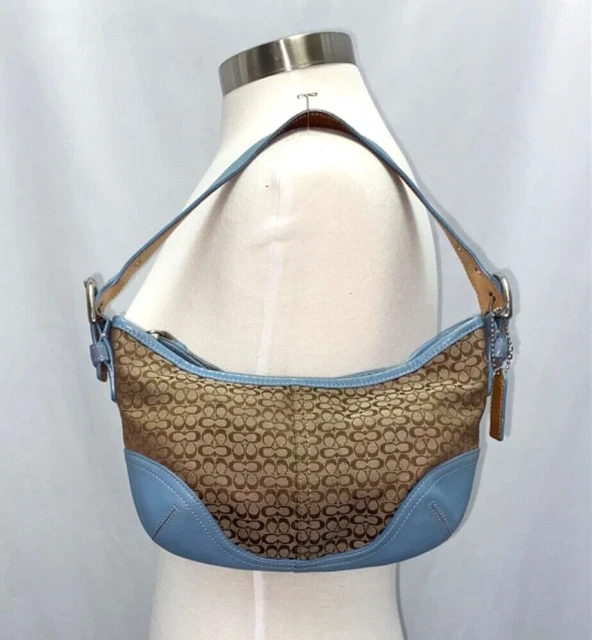 COACH Signature Soho Y2K Brown Jacquard Blue Leather Hobo Shoulder Purse 6351