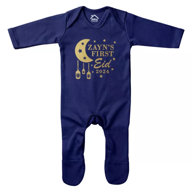 Personalised Gold First Eid Romper Suit Baby Muslim Islam celebration festiva...