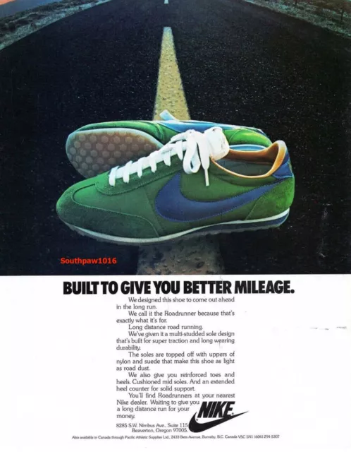 1977 Nike Roadrunner "Better Mileage"  Running Shoe Release Reprint Ad