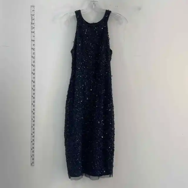 Adrianna Papell Navy Blue Beaded Sequined Sleeveless Maxi Gown Dress Women 2