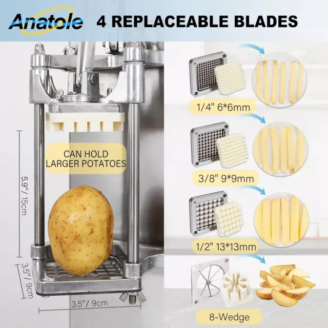Anatole Pommesschneider Kartoffelschneider Edelstahl Vertikaler mit 6mm 9mm 13mm 3