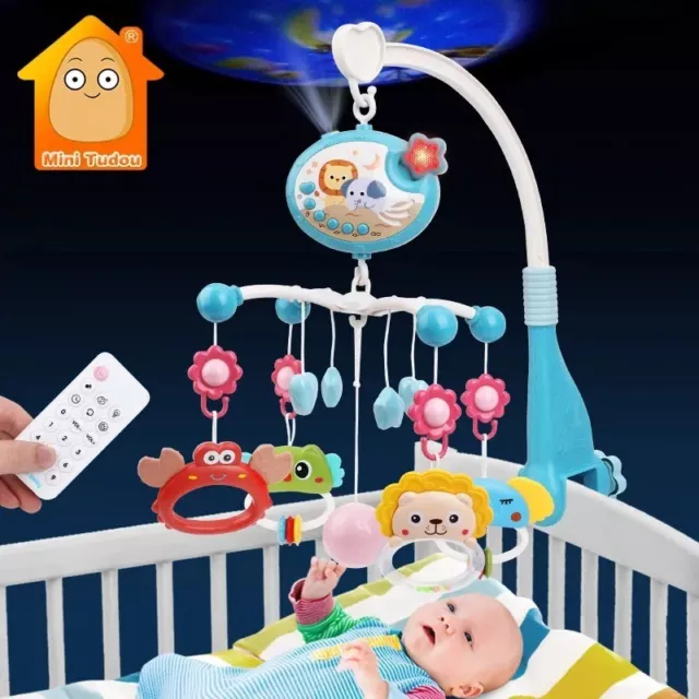 Baby Crib Mobile Rattle Toy For 0-12 Months Infant Rotating Musical Projector Ni