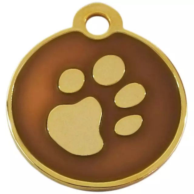Adressanhänger mit Gravur - rund klein - mit Pfote - Braun/Gold - Hund Katze