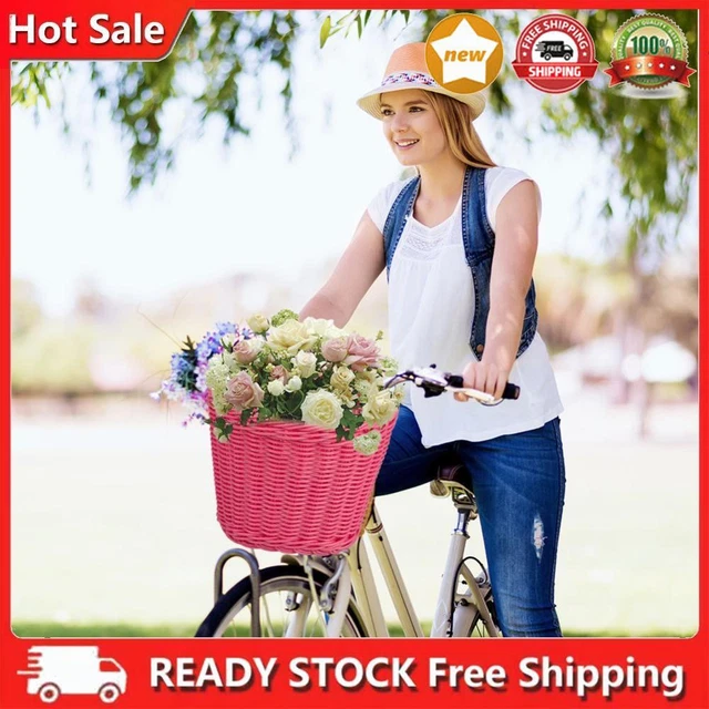 4pcs/set rattan bike basket + bell + tassel + sticker storage basket (Ro