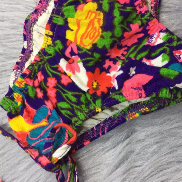 Vtg 1960s Purple Floral Bright Groovy Barkcloth Swimsuit Bottoms Toddler Girls 3