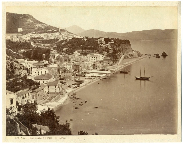 Tirage Albuminé Vintage Italie Salerno - Prise De La Route Vietri - Circa 1880 - 18x24 Cm