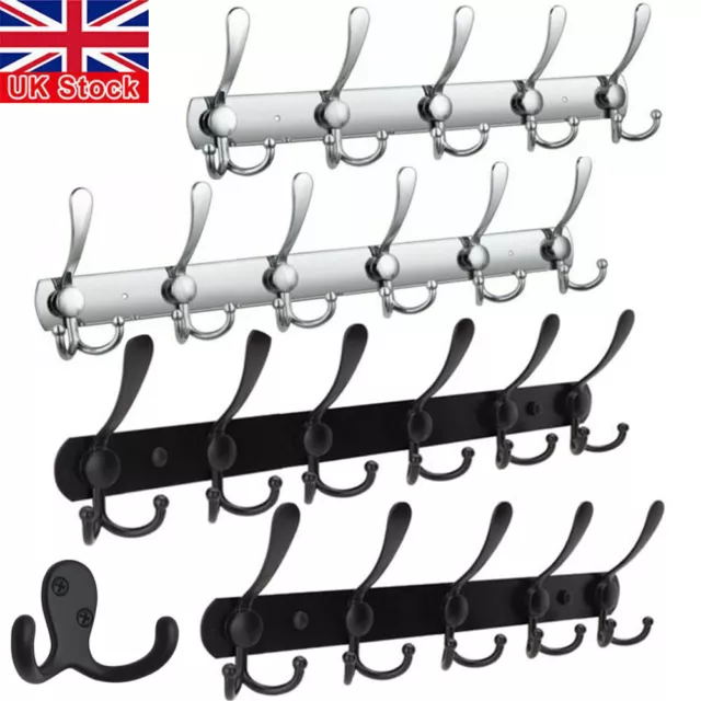 Clothes Coat Door Holder 6/18 Hooks Rack Hat Wall Hanger Rail Stainless Steel UK