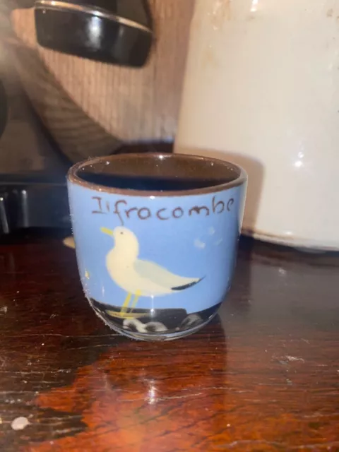 Ilfracombe,Devon Vintage 1980s Studio Pottery Egg Cup,Holder,Blue,Seagull,Beach