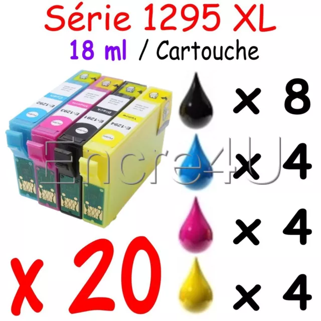 Lot de 5 x 4 cartouches d'encre génériques avec puce 1291 1292 1293 1294 1295