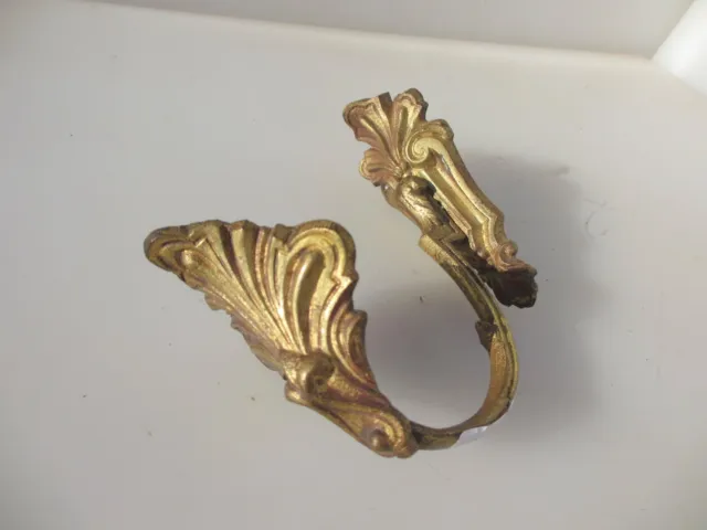 Antique Brass Curtain Tie Back Hook French Old Victorian Rococo Gilt Hanger x1