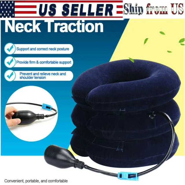 Air Inflatable Pump Neck Pillow Traction Support Device Pain Relief Collar Brace