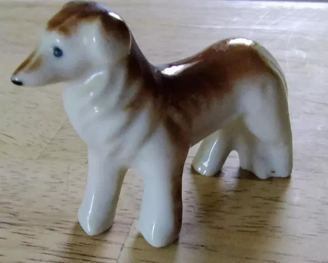 Shepherd Collie Figurine Dog Japan Vintage Porcelain 2.5" X 1" Brown White Coat