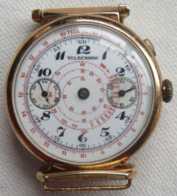 Telechron Cronógrafo Hombre Reloj Pulsera Lleno Dorado Estuche Esfera Esfera Carga Manual 2