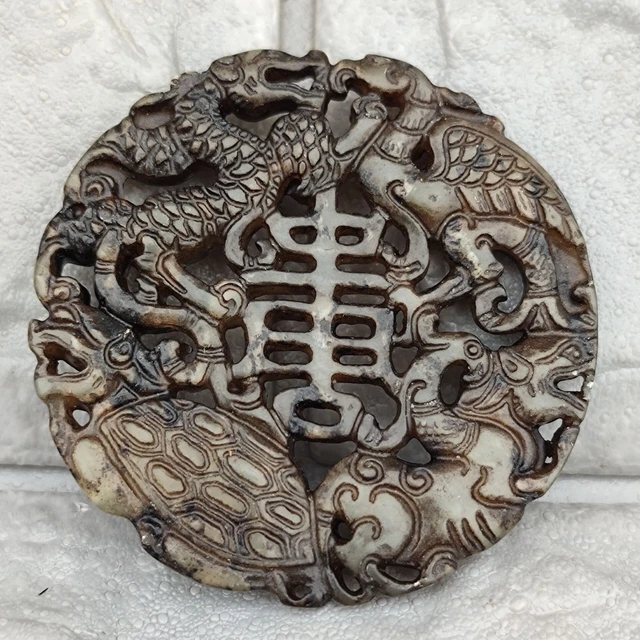 Old Chinese hand-carved natural jade pendant necklace antique collection sha-1