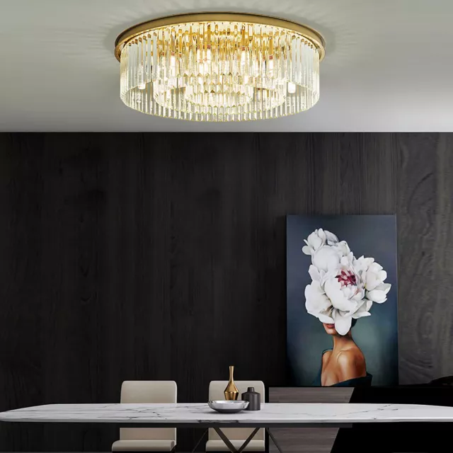 Luxus Kristall Pendelleuchte Modern Gold Kronleuchter E14 Runden Golden Decken