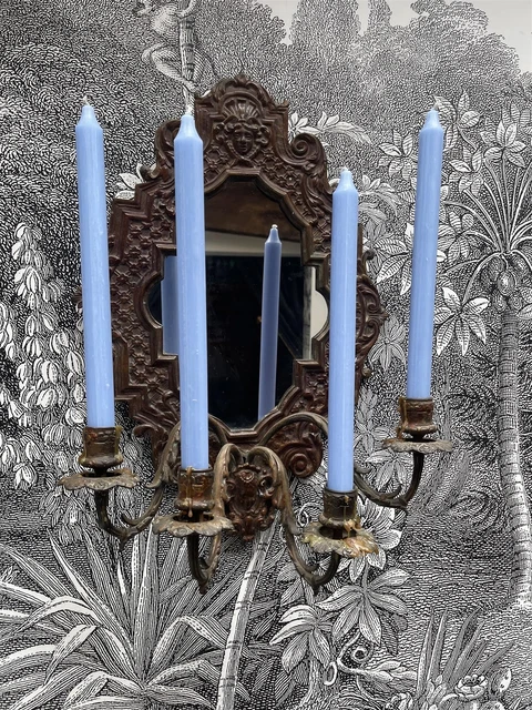 Vela de cena azul claro 28 cm, vela cónica rústica pálida para bebé azul color
