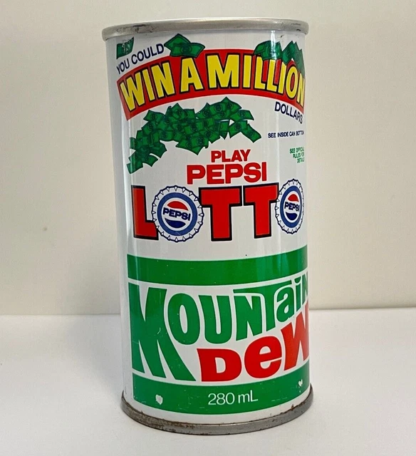 MOUNTAIN DEW WIN A MILLION PLAY PEPSI LOTTO 10 Oz soda pop can TORONTO CANADA