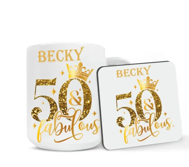 Personalized 50th Birthday Gift 50th Present Mug, Coaster or Gift Set + Gift Box