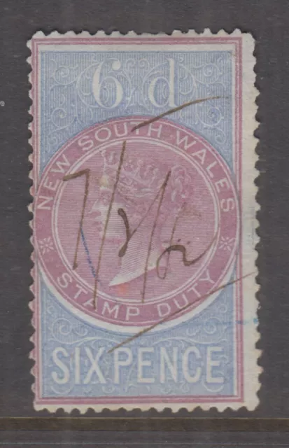 NSW 1872 6d QV STAMP DUTY - revenue- p12.75x11.75  - FU