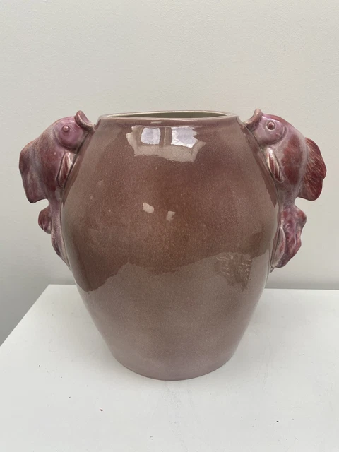 Michel Letessier Ancien Grand Vase Aux Poissons Carpes Ceramique Art Deco