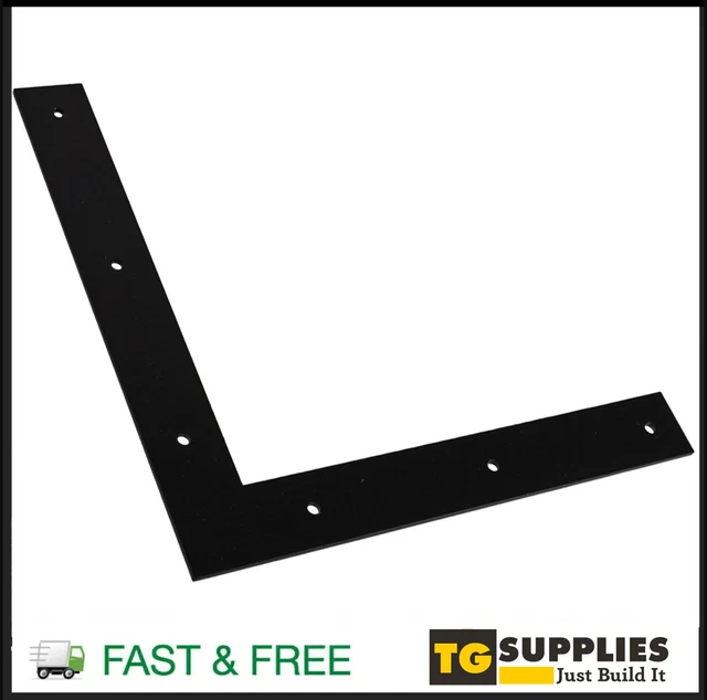 BLACK HEAVY DUTY Flat Corner Bracket L Shape Angle Repair Mending ...