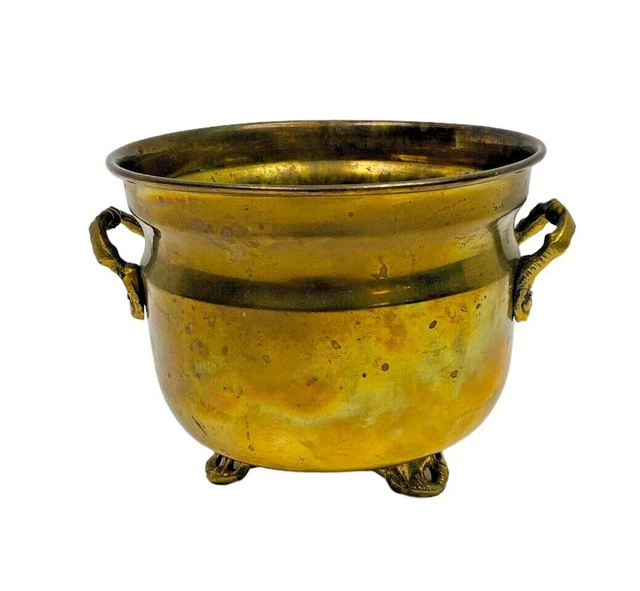 VINTAGE LARGE BRASS Footed Jardiniere Planter Pot Collectable Twin