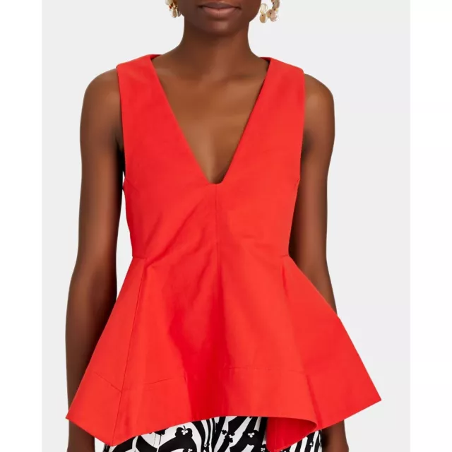 3.1 Phillip Lim Cotton Asymmetric Peplum Top Red Womens 6