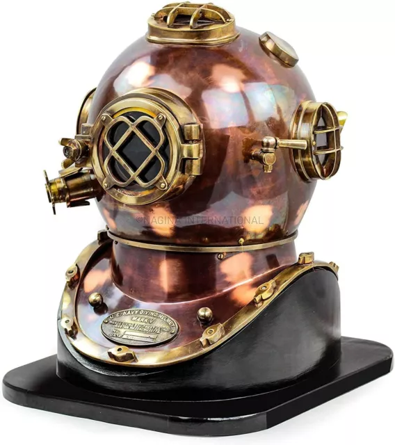 Mark V Sca Scuba Diving Helmet U.S. Navy Maritime Replica With Wooden Base