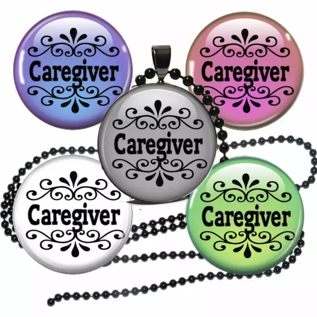 Caregiver Glass Top Pendant Necklace w/ Chain Handcrafted Caregiving Gift