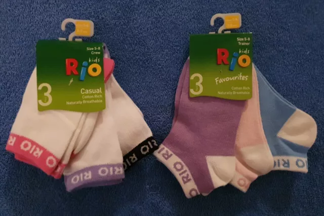 6 x pairs of RIO kids Girls Socks Size 9-12 (5-8 years approx)