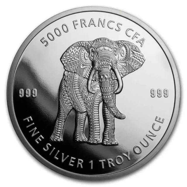 Mandala Elefant Wildlife 2019 Silbermünze 1 oz  Silber  Tschad    * ST / BU *