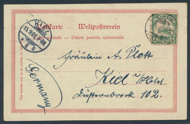 Samoa Yacht EF AK Greetings from Apia 1901 SMS Cormoran Kiel Attest (S20937a) 2