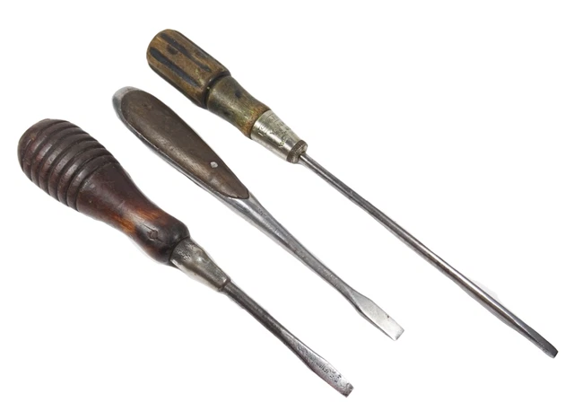 Antique Flathead Screwdrivers Handle Old Tool Carpentry Woodworking 1920´S Deco