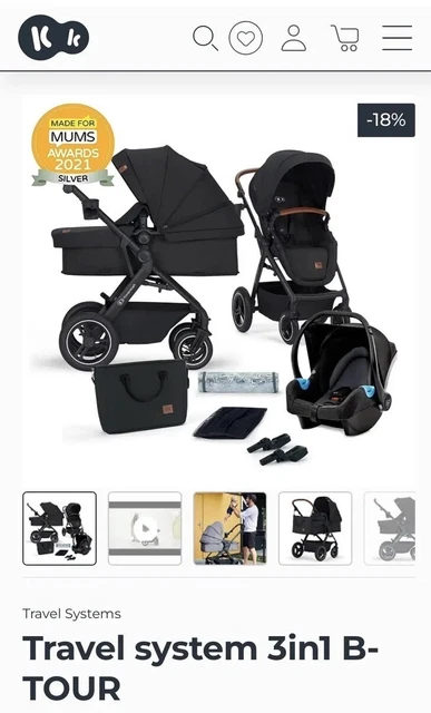 Brand New Kinderkraft B-Tour 3-in-1 Carrycot/Stroller/Car Seat Pram Black