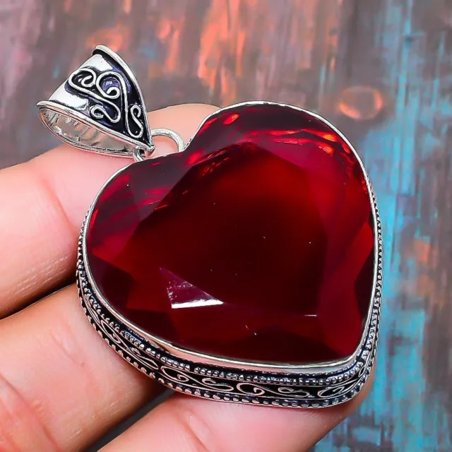 Mozambique Garnet Gemstone Handmade Gift Jewelry Pendant 1.97" d437