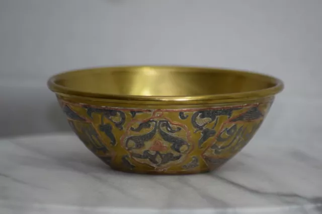 Antique Islamic Persian Damascus Mamluk Ottoman Silver Copper Inlaid Brass Bowl 3