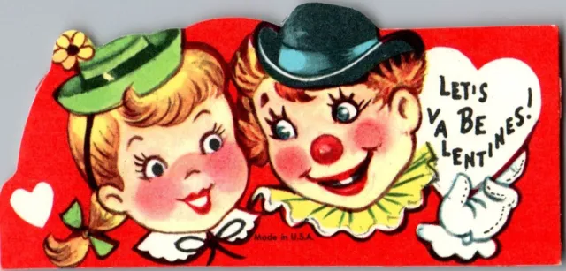 Circus Clown and Girl VTG Valentine Greeting Card