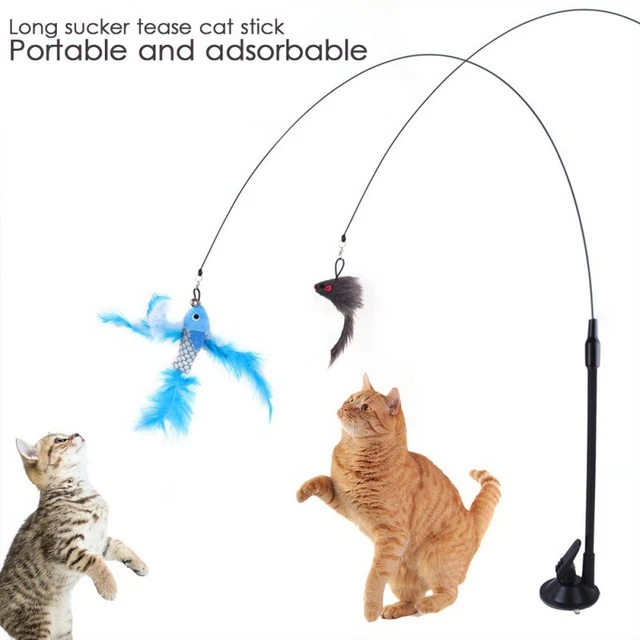 Cat Teaser Toys Suction Base with Rod Feather Adsorbable Interactive Play Toy AU