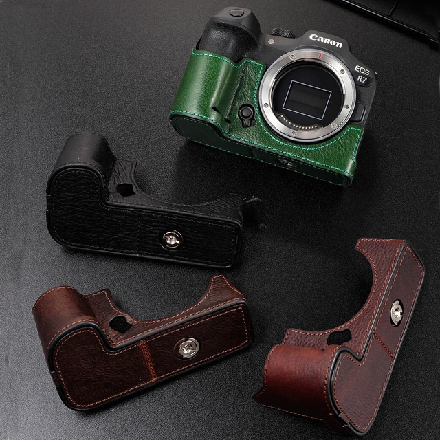 Genuine Leather Canon R7 Camera Bag Half Body Handmade Case For Canon EOS R7