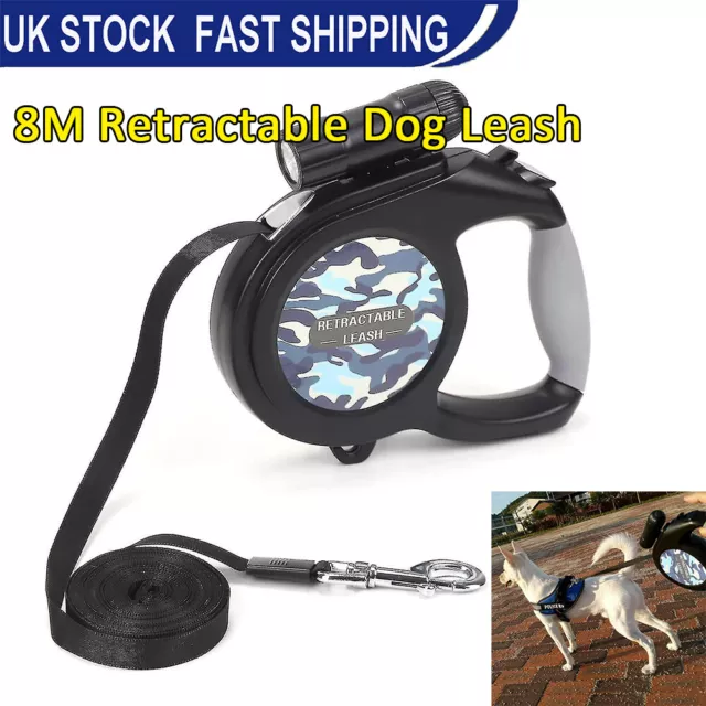 8M Dog Leads Lead Retractable Training Pet Leash Long Max 50kg Extending Tape