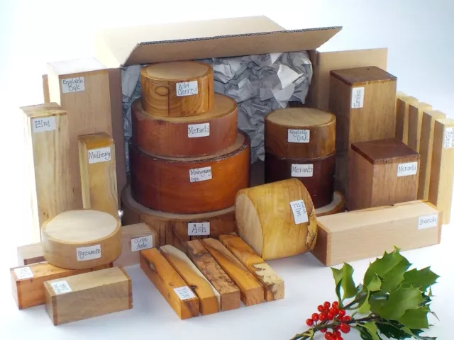 Holzdrehrohlinge Geschenkauswahlpaket.  Box mit gemischten Größen und Arten.  75