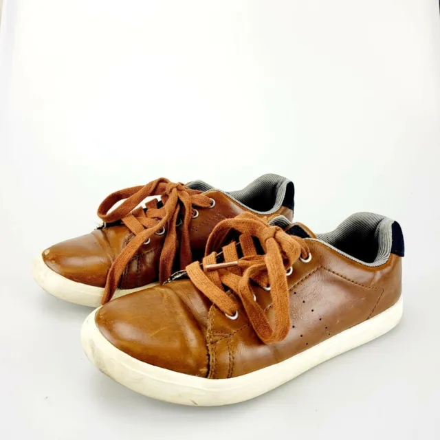 Boys Shoes 1 Leather Sneaker Brown Kids Low Cut Lace Up Harper Canyon Eddie