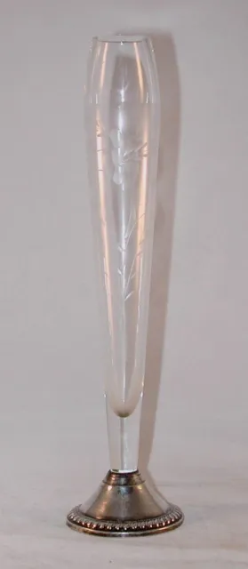 Vintage Duchin Creation Sterling Weighted Etched Glass Tall Bud Vase