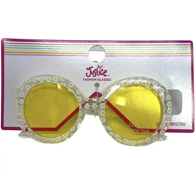Justice Sunglasses Girls Round Shape Clear Sunflower Shades Yellow Lenses New